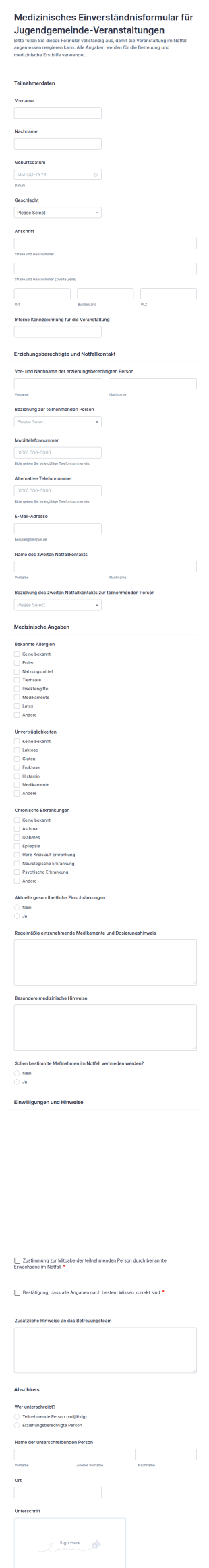 Einwilligungsformular Für Schülerveranstaltungen