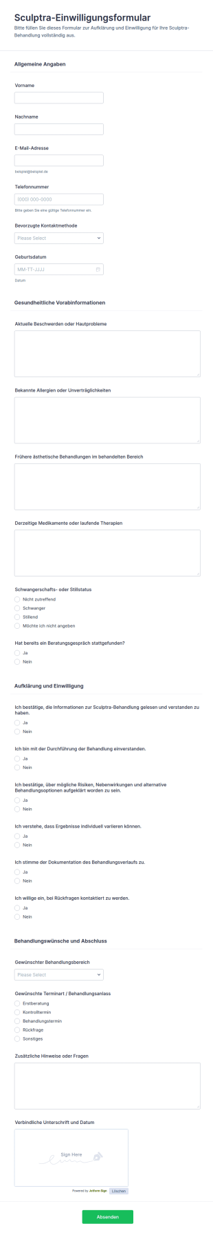Einwilligungsformular Für Sculptra