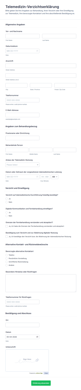 Einwilligungsformular Für Telemedizin