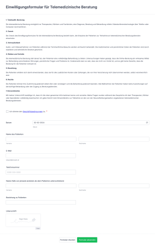 Einwilligungsformular Für Telemedizinische Beratung Form Template