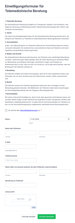 Einwilligungsformular Für Telemedizinische Beratung