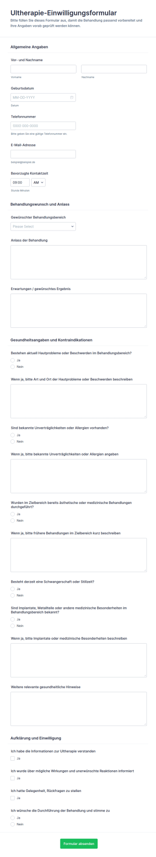Einwilligungsformular Für Ultherapy