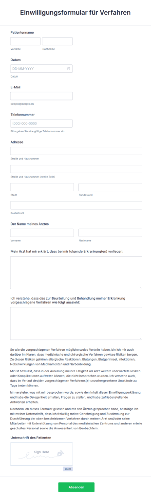 Einwilligungsformular Für Verfahren