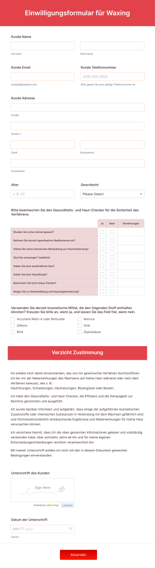 Einwilligungsformular Für Waxing