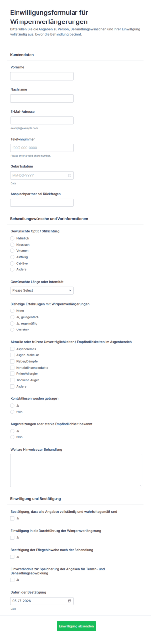 Einwilligungsformular Für Wimpernverlängerungen