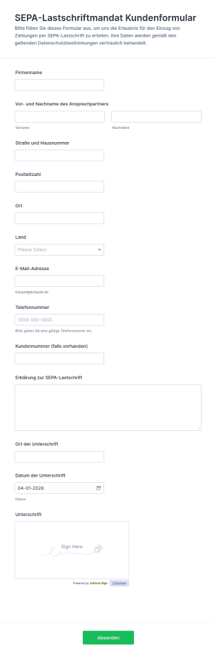 Einwilligungsformular Für Zahlungskunden