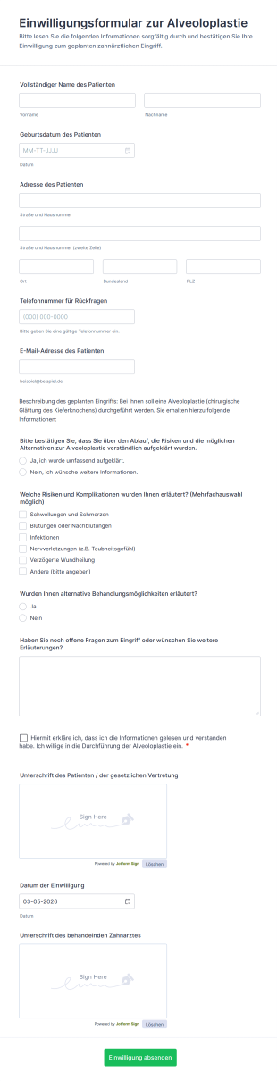 Einwilligungsformular Zur Alveoloplastie