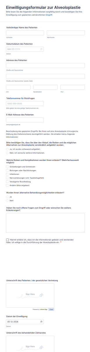 Einwilligungsformular Zur Alveoloplastie