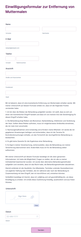 Einwilligungsformular Zur Entfernung Von Muttermalen