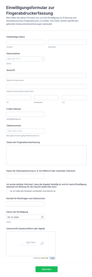 Einwilligungsformular Zur Fingerabdruckerfassung