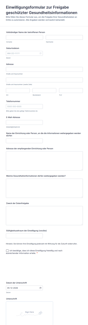 Einwilligungsformular Zur Freigabe Geschützter Gesundheitsinformationen