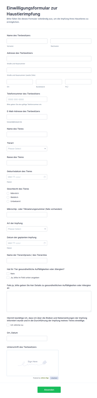 Einwilligungsformular Zur Haustierimpfung