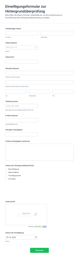 Einwilligungsformular Zur Hintergrundüberprüfung