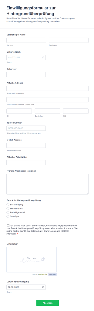 Einwilligungsformular Zur Hintergrundüberprüfung