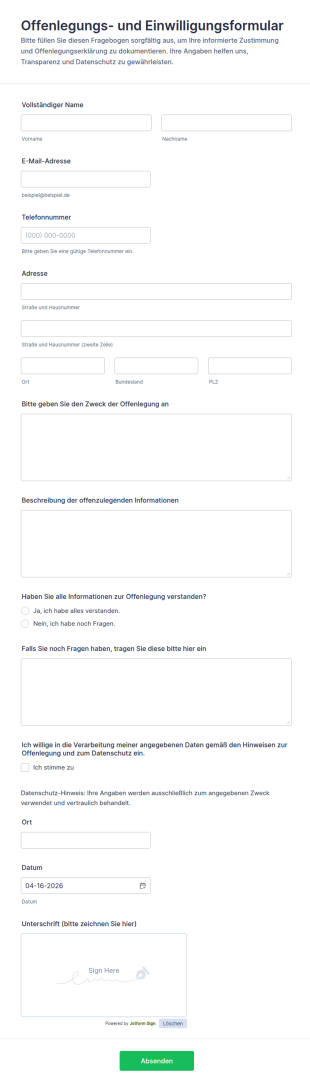 Einwilligungsformular Zur Offenlegung Und Zustimmung