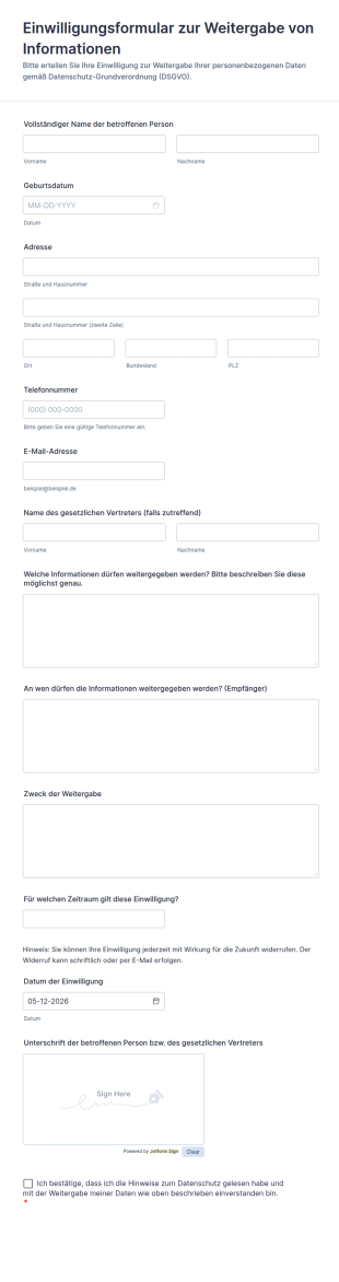 Einwilligungsformular Zur Weitergabe Von Informationen