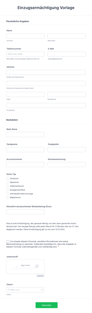 Einzugsermächtigung Vorlage Form Template