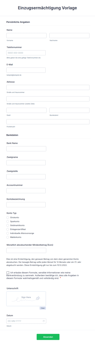 Einzugsermächtigung Vorlage