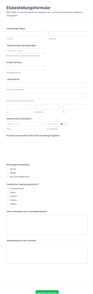 Eisbestellungsformular
