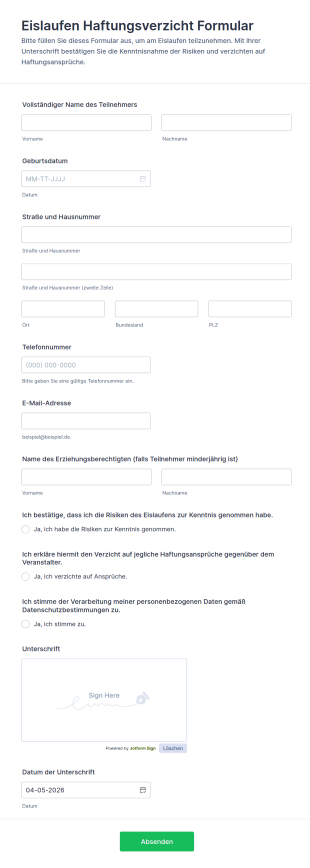 Eislauf Haftungsverzichtsformular