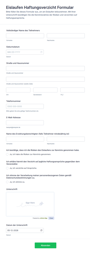 Eislauf Haftungsverzichtsformular