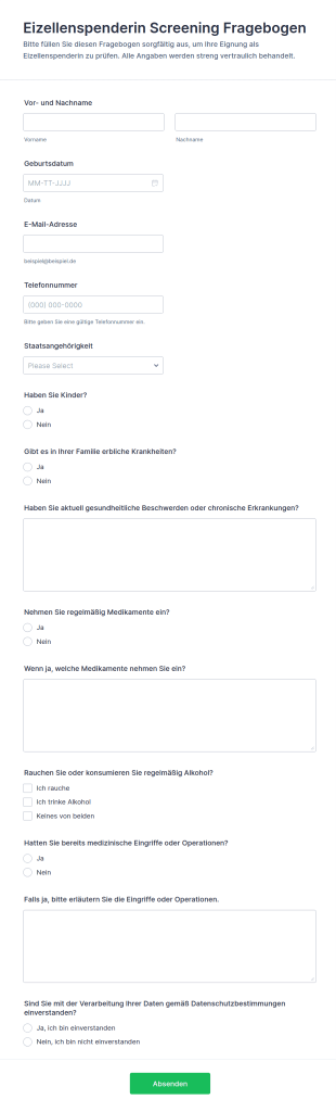 Eizellenspenderin Screening Fragebogen