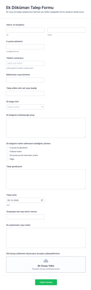 Ek Döküman Talep Form Şablonu