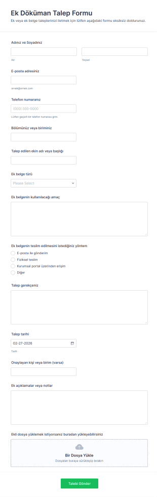 Ek Döküman Talep Form Şablonu