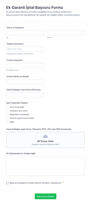 Ek Garanti İptal Başvuru Form Şablonu