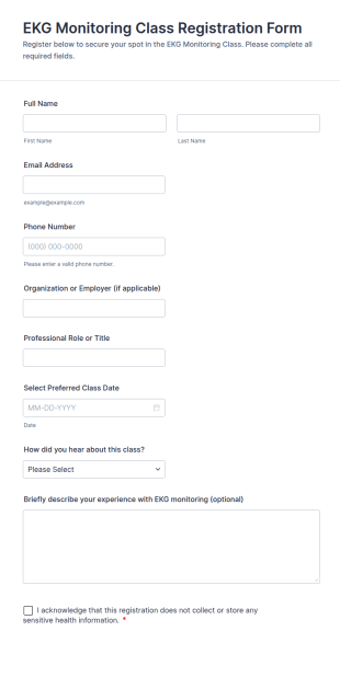 EKG Monitoring Class Registration Form Template