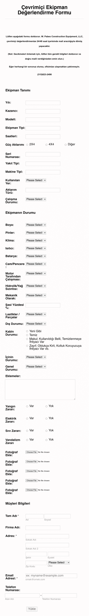 Ekipman Değerlendirme Form Şablonu