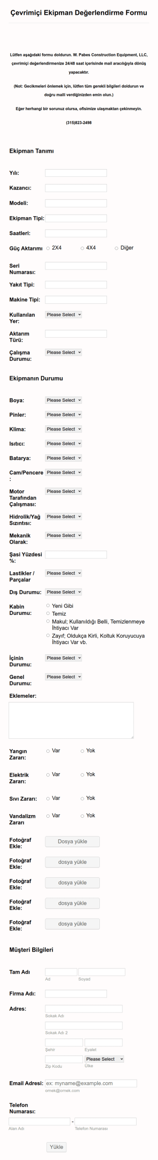Ekipman Değerlendirme Form Şablonu