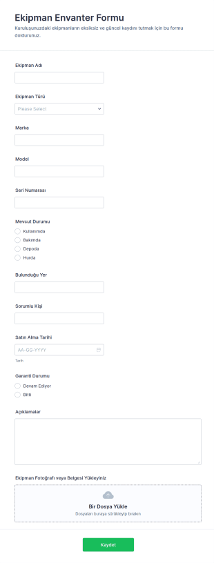 Ekipman Envanter Form Şablonu