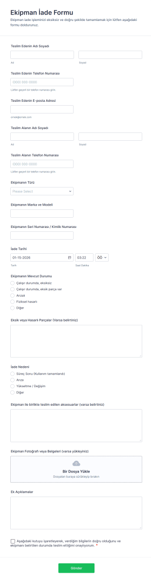 Ekipman İade Form Template