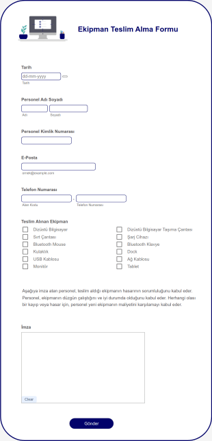 Ekipman Teslim Alma Form Template