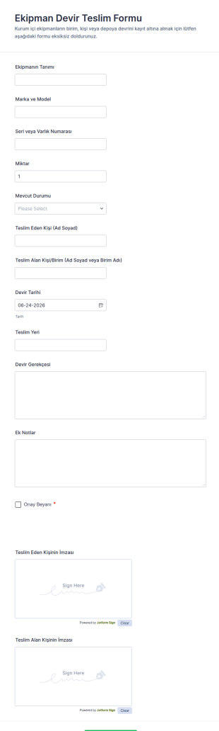 Ekipman Transferi Form Şablonu