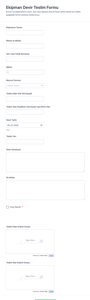 Ekipman Transferi Form Şablonu