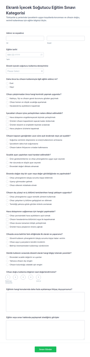 Ekranlı Soğutucu Eğitim Anketi Form Şablonu