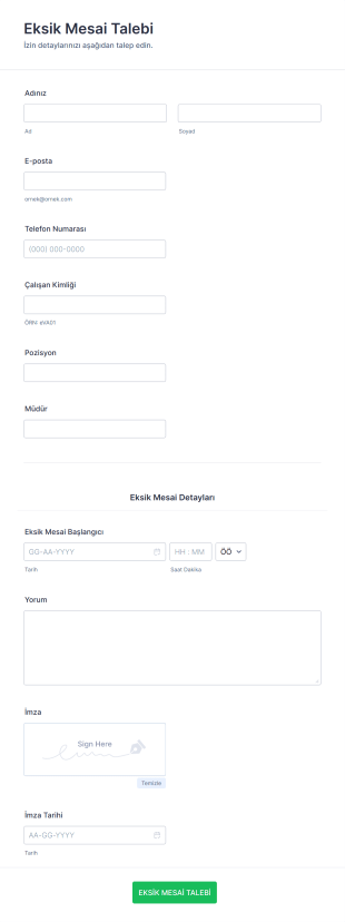 Eksik Mesai Talep Form Template