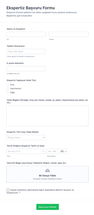 Ekspertiz Başvuru Form Şablonu