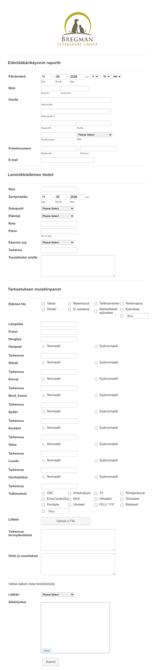 Eläinlääkärikäynnin Raportti