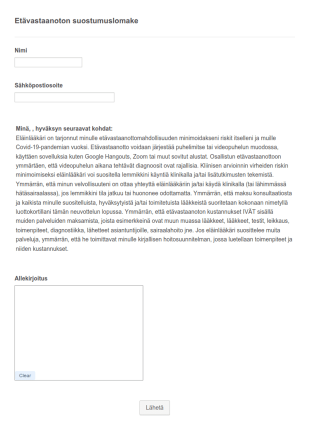 Eläinlääkärin Etävastaanoton Suostumuslomake