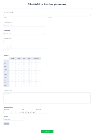 Eläinlääkärin Hoitotoimenpidelomake Form Template