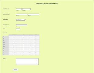Eläinlääkärin Seurantalomake Form Template