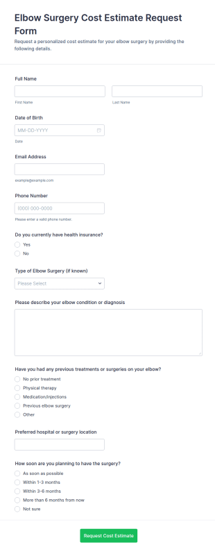 Elbow Surgery Cost Estimate Request Form Template