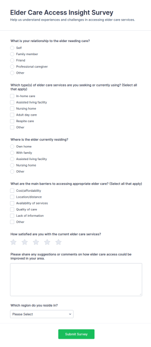 Elder Care Access Insight Survey Form Template