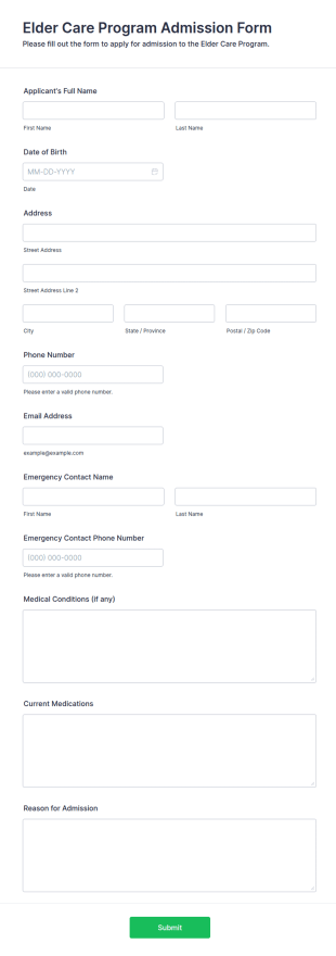 Elder Care Program Admission Form Template