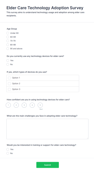 Elder Care Technology Adoption Survey Form Template