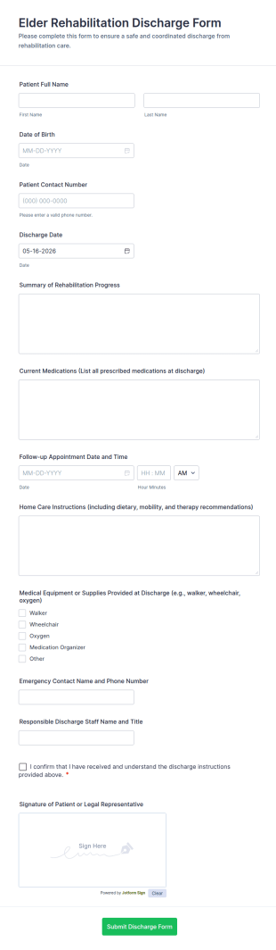 Elder Rehabilitation Discharge Form Template