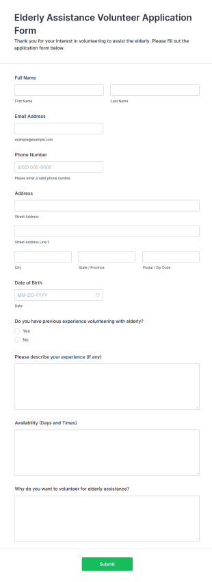 Elderly Assistance Volunteer Application Form Template